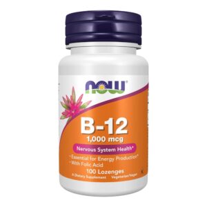 Vitamina B12 (Cianocobalamina) com Ácido Fólico - 1000mcg 100 Pastilhas Sublinguais - NOW FOODS