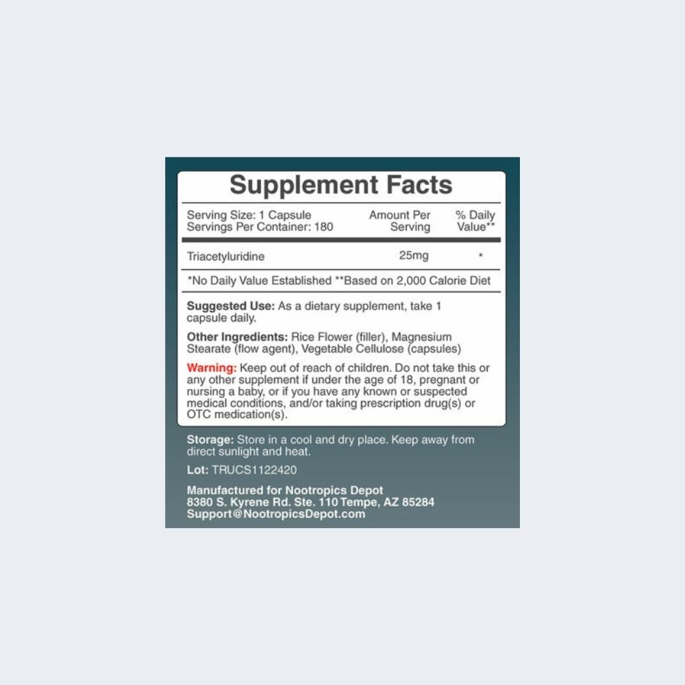 URIDINA Triacetil TAU - NOOTROPICS DEPOT - 25MG 60 CAPSULAS - Imagem 2